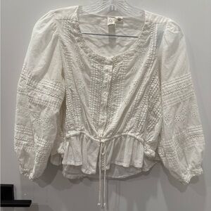 Joie White Puff Sleeve Smocked Blouse